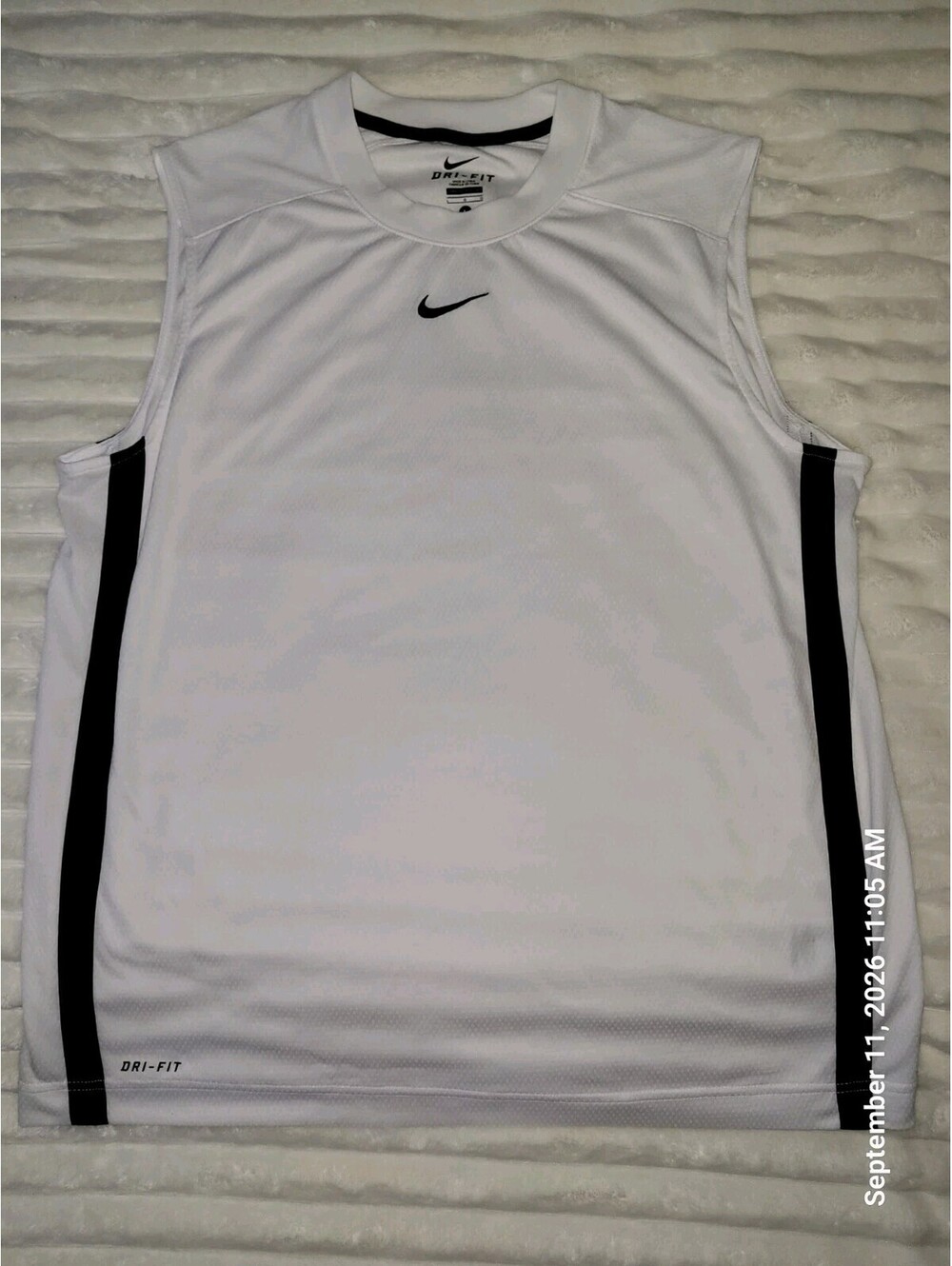 Nike Dri-Fit Sleeveless Workout Mesh Tee Men's Size L White Black